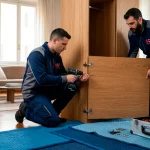 Traslocatori di sos traslochi effettuano operazioni sui mobili di un appartamento con il fine di smontarli e rimontarli in seguito